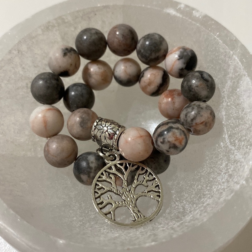 Rhodonite Bracelet, Genuine Stone, Stretch Cord